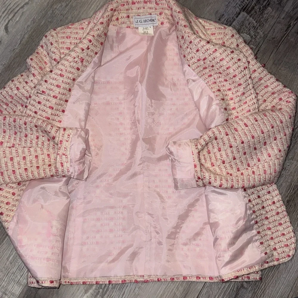 Vintage Tweed J. G. Hook Shade of Pink Blazer Size 6 - Picture 6 of 7